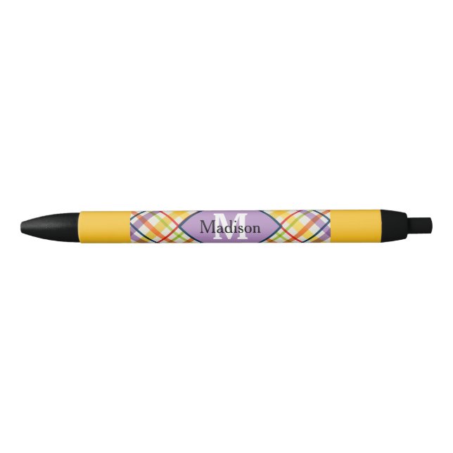 Bright School Plaid Monogram Purple Pen Set (Front)
