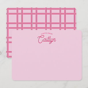 Bright Script Pink Basket Weave Personalized Flat Card