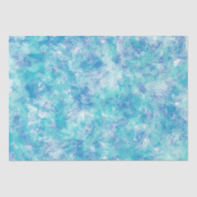 Bright Sea Blue Tone Watercolor Marbled Tissue Paper (Front)