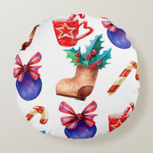 Bright, seamless New Year's pattern of candies, ba Round Pillow