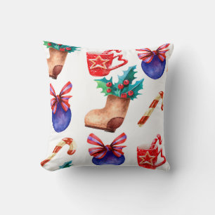 Bright, seamless New Year's pattern of candies, ba Throw Pillow