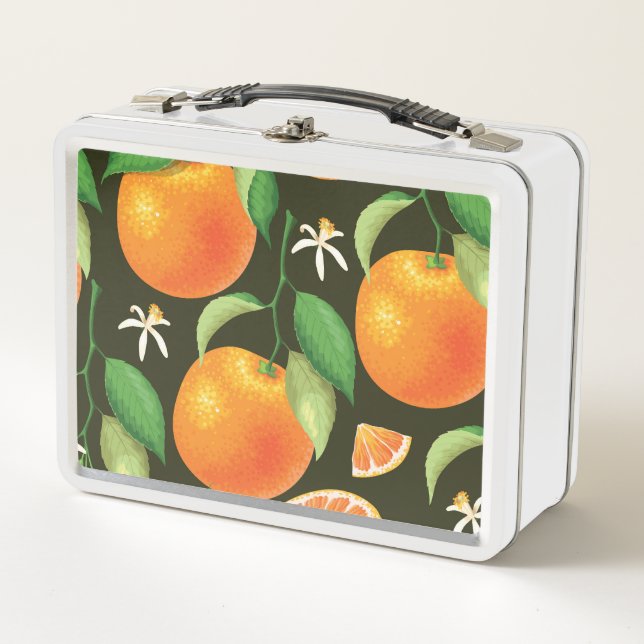 Bright seamless orange pattern design. metal lunch box (Front)