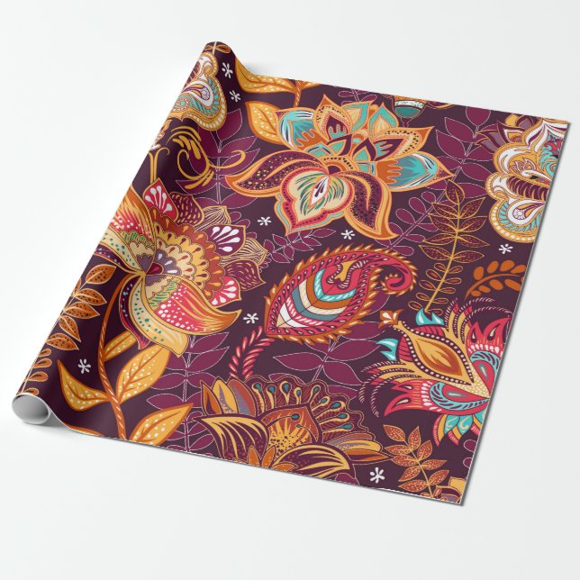 Bright seamless pattern in paisley style. Colourfu Wrapping Paper (Unrolled)