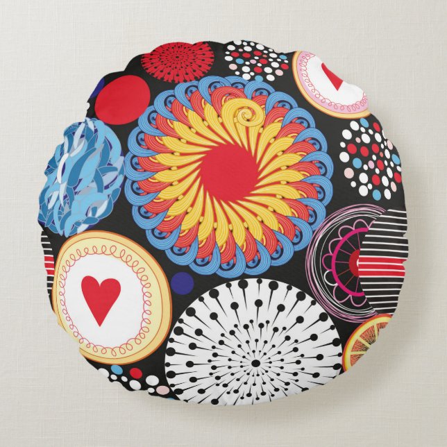 Bright seamless pattern of different round element pillow (Front)