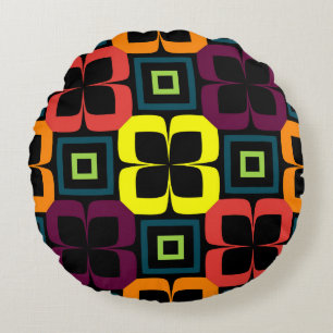 Bright seamless pattern with colourful flowers on  round pillow