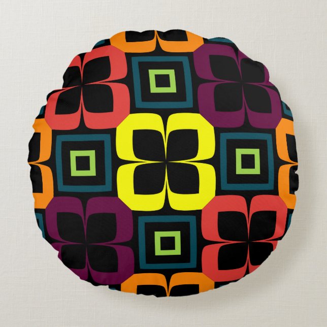 Bright seamless pattern with colourful flowers on  round pillow (Front)