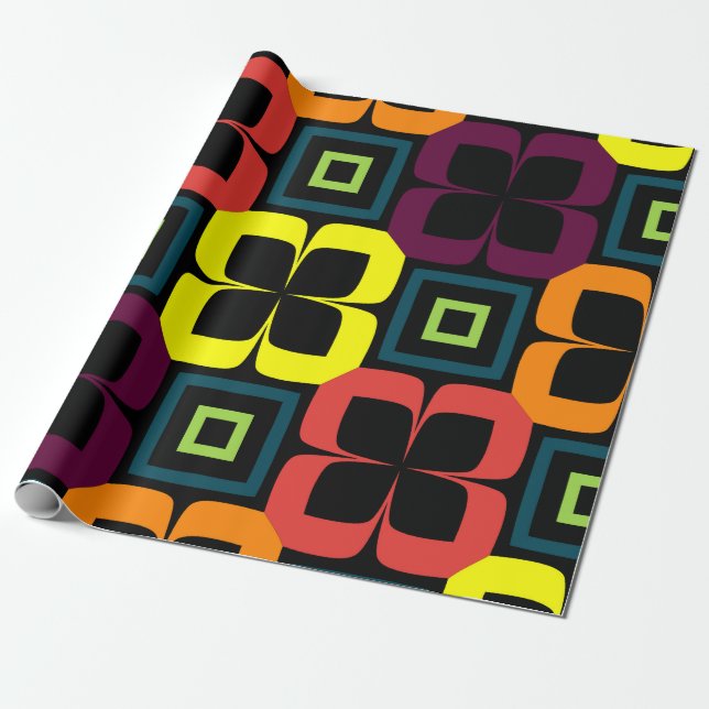 Bright seamless pattern with colourful flowers on  wrapping paper (Unrolled)