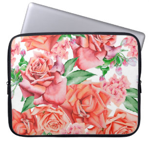 Bright seamless pattern with flowers. Rose. Waterc Laptop Sleeve