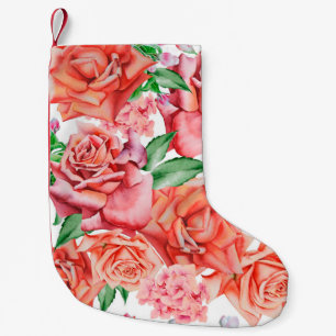 Bright seamless pattern with flowers. Rose. Waterc Small Christmas Stocking