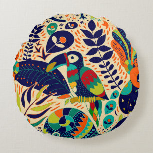 Bright seamless pattern. Yellow floral background. Round Pillow