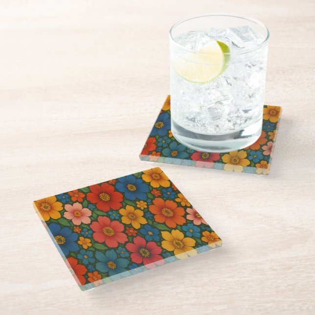 Bright Seamless Wildflower Pattern  Glass Coaster (Angled)