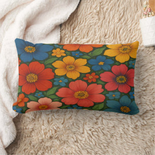 Bright Seamless Wildflower Pattern Lumbar Pillow