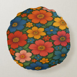 Bright Seamless Wildflower Pattern Round Pillow