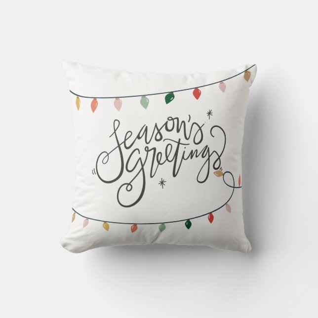 Bright Season's Greetings Christmas Lights Throw Pillow (Front)