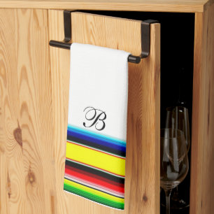 Bright serape stripes monogram kitchen towel