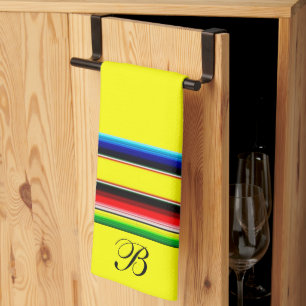 Bright serape stripes monogram kitchen towel