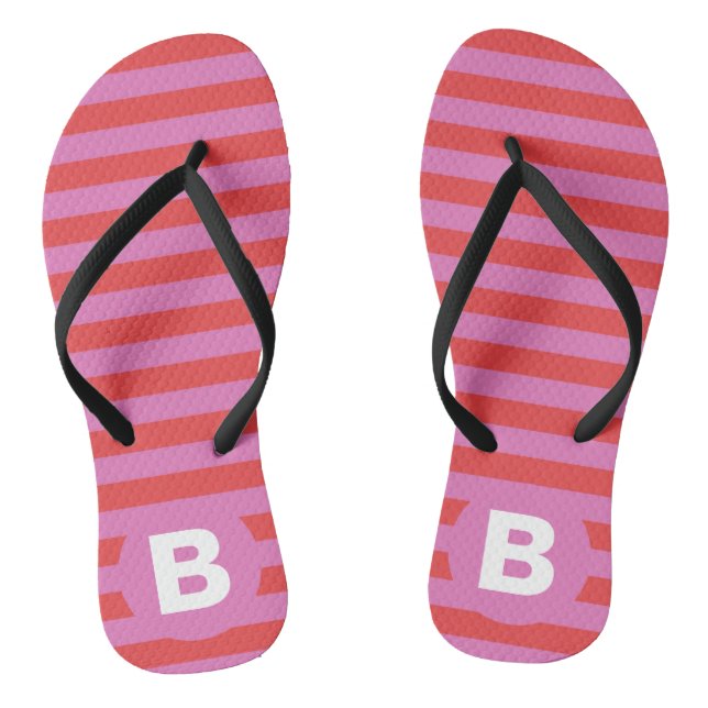 Bright Shades of Pink Striped Monogrammed Flip Flops (Footbed)