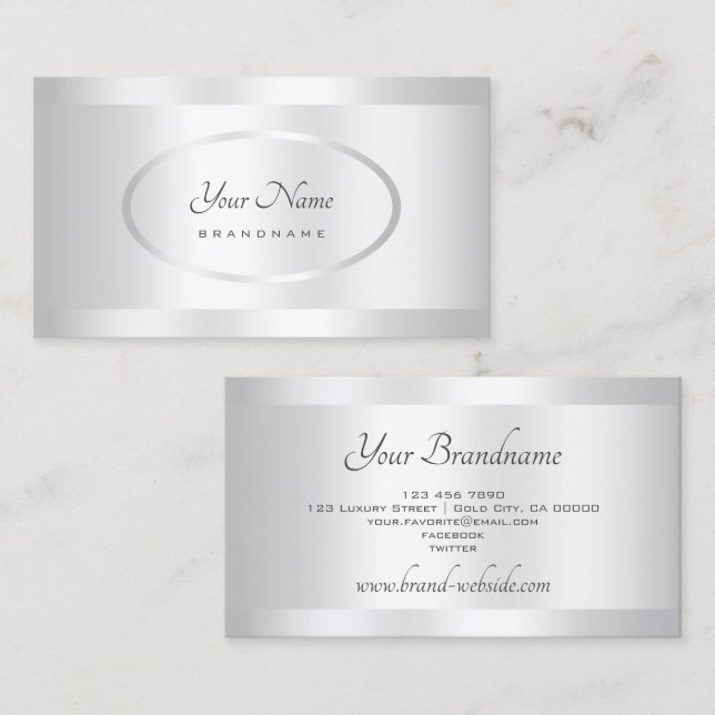Bright Shimmering Silver Oval Details Decoration Business Card (Front/Back)