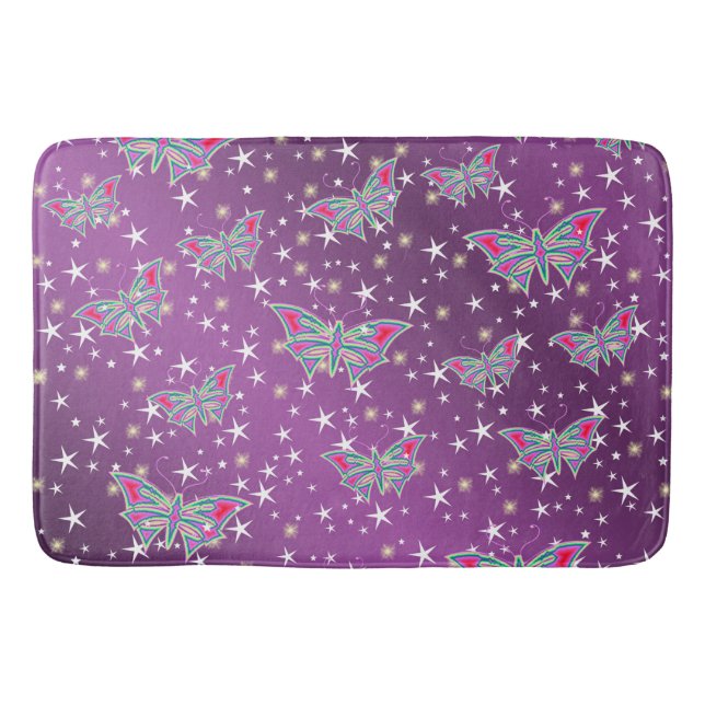 bright, shiny, butterflies, exclusive + pattern, bath mat (Front)