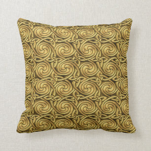 Bright Shiny Golden Celtic Spiral Knots Pattern Throw Pillow
