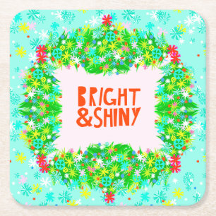 Bright & Shiny Wreath Square Paper Coaster