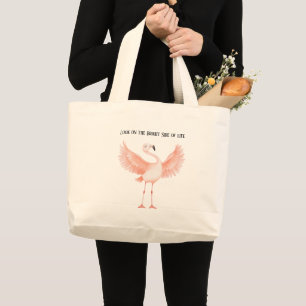 Bright Side of Life Pink Flamingo Large Tote Bag
