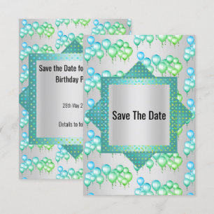 Bright Silver Green Balloon Save the Date Invitation