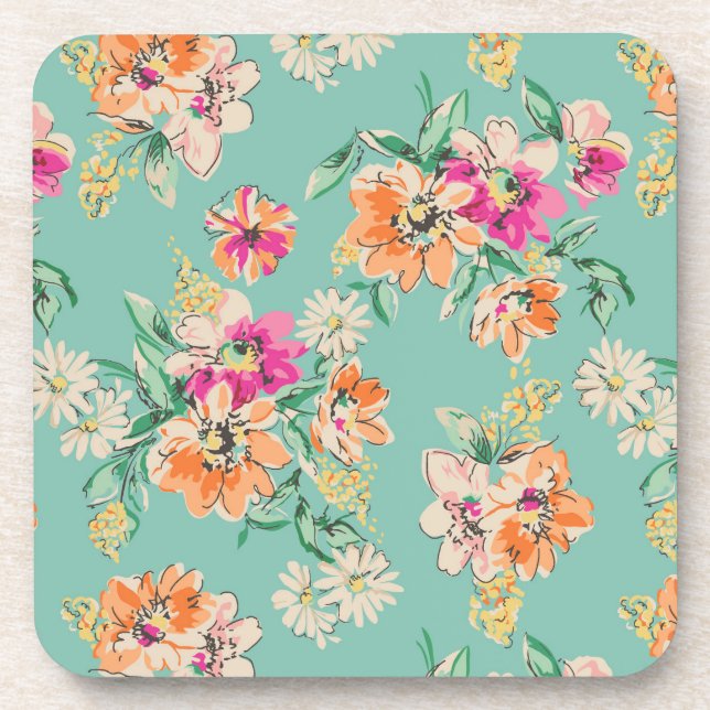 Bright Sketch Floral Pattern Coaster (Front)