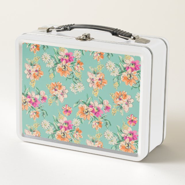 Bright Sketch Floral Pattern Metal Lunch Box (Front)
