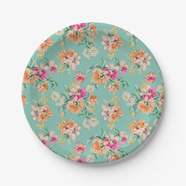 Bright Sketch Floral Pattern Paper Plate (Front)