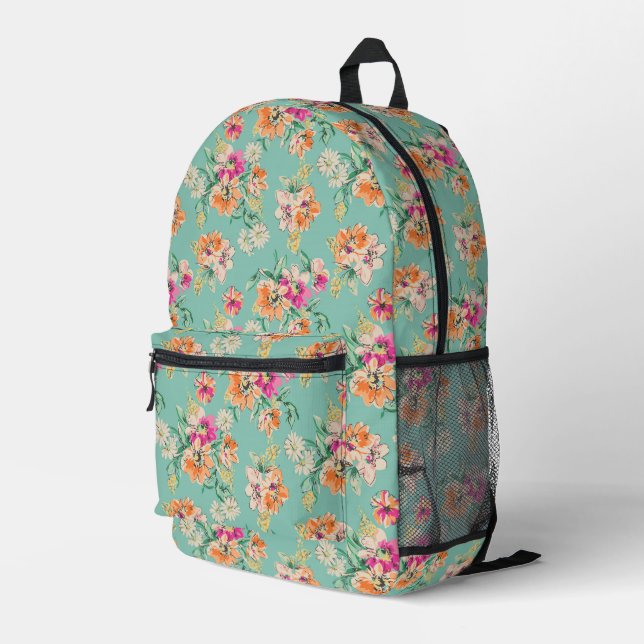 Bright Sketch Floral Pattern Printed Backpack (Back Corner Right)
