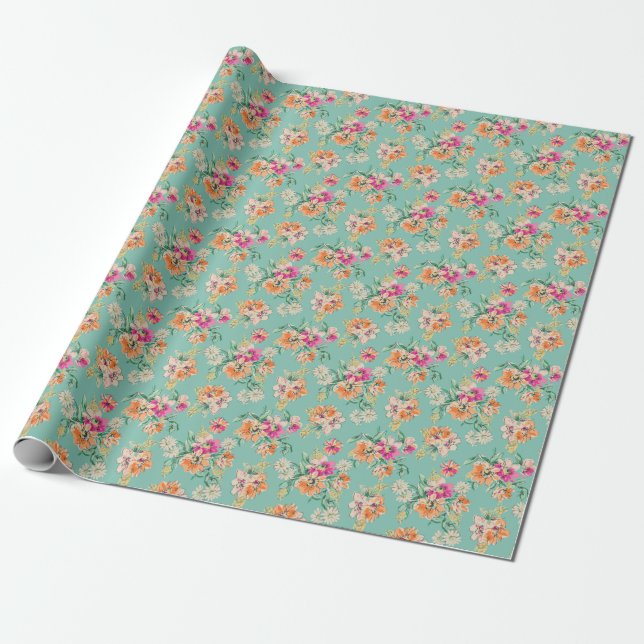 Bright Sketch Floral Pattern Wrapping Paper (Unrolled)