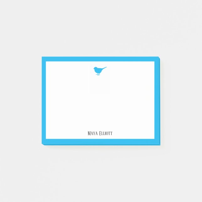 Bright Sky Blue Bird and Border w/ White & Name Post-it Notes (Front)