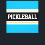 Bright Sky Blue Black Yellow PICKLEBALL Stripes Canvas Print<br><div class="desc">This fun sporty design features bold block letter PICKLEBALL text inside a highlighted wide centre black stripe adjoined with golden yellow and white racing stripes against bright sky blue outer stripes.</div>