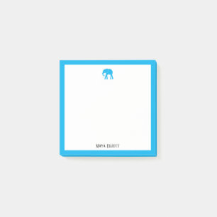 Bright Sky Blue Elephant and Border on White, Name Post-it Notes