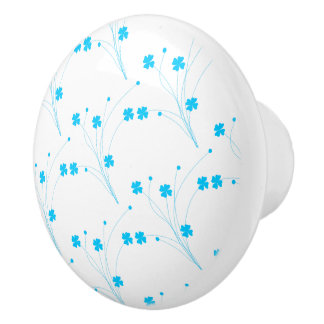 Bright Sky Blue Flowers, Small Floral Print Ceramic Knob