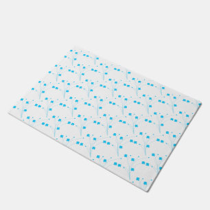 Bright Sky Blue Flowers, Small Floral Print Doormat