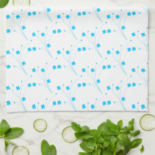 Bright Sky Blue Flowers, Small Floral Print Kitchen Towel