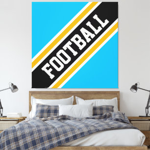 Bright Sky Blue Orange Black FOOTBALL Stripes Canvas Print
