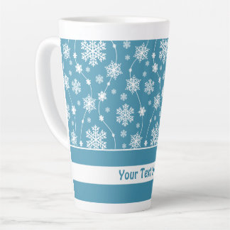 Bright Sky Blue Winter White Snowflake Pattern Latte Mug