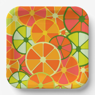 Bright Sliced Citrus Print Paper Plate