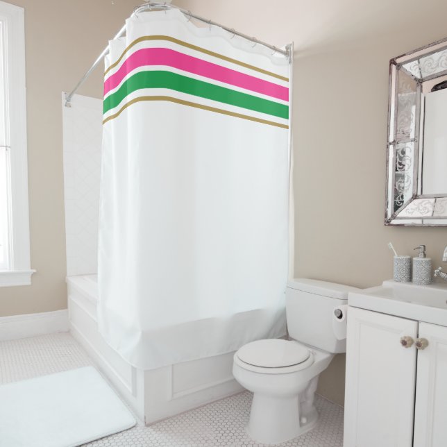 Bright Slim Pink Green Top Racing Stripes On White (In Situ)