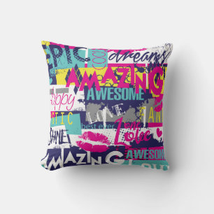 Bright Slogan: Seamless Abstract Fashion Throw Pillow