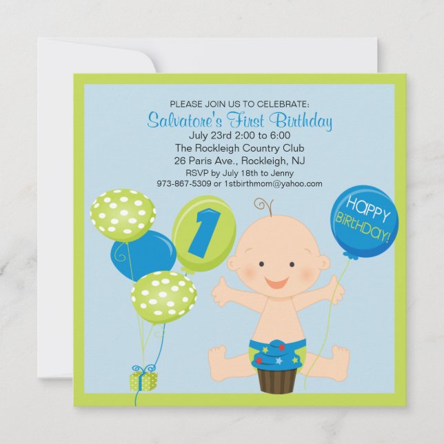 Bright Smash Cake Boy's First Birthday Invitation (Front)