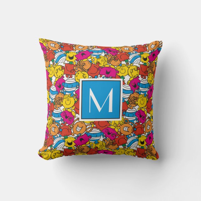 Bright Smiling Faces | Monogram Throw Pillow (Front)