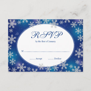 Bright Snowflakes Blue White Winter RSVP Card