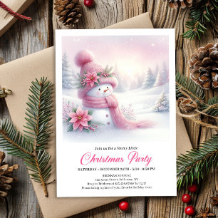 Bright Snowy Forest Pink Snowman Christmas Invite 