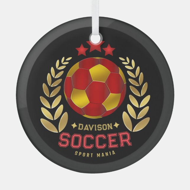 Bright Soccer Logo Personalized Design Glass Ornament (Front)