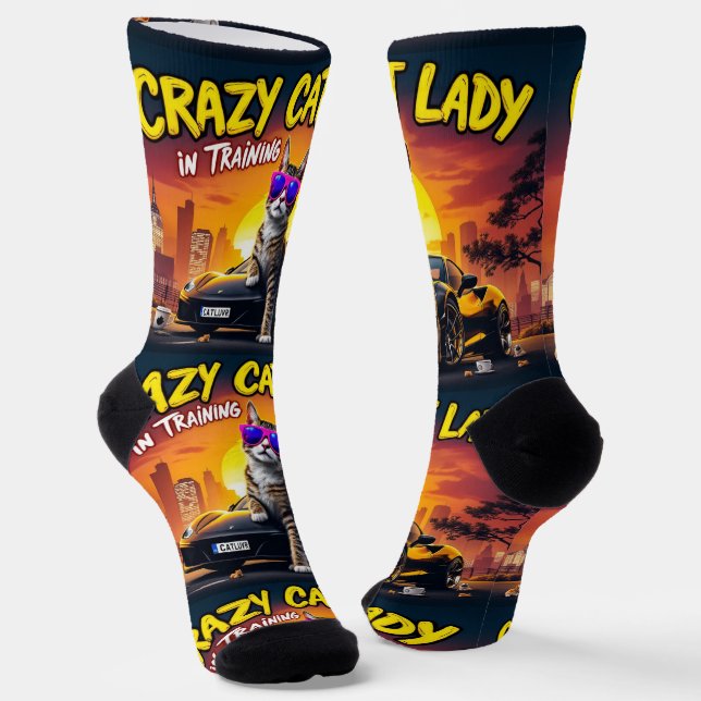 Bright Socks UNISEX Crazy Cat Lady 0040757 (Angled)