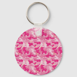 Bright Sparkle Pink Camouflage Chic Camo Lovers Keychain